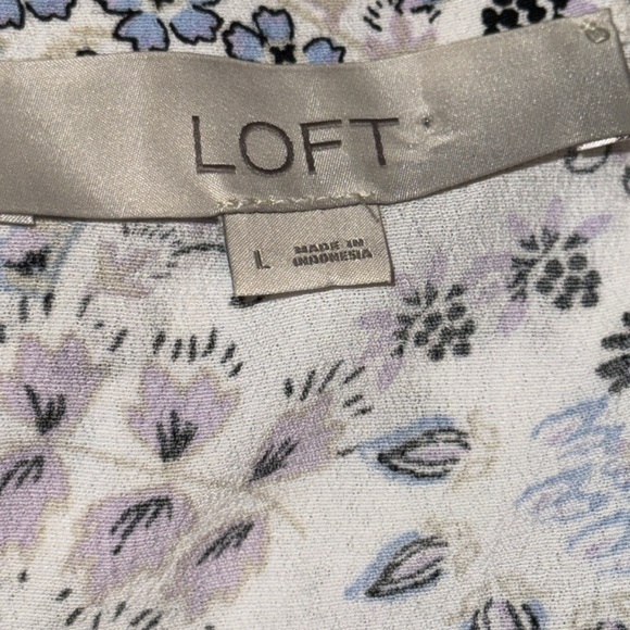 LOFT Paisley Puff short Sleeves Button swing dress Sz L - Picture 6 of 7